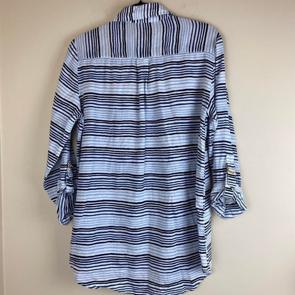 ELLEN TRACY 100% Linen Striped Blouse women size medium - Picture 2 of 5